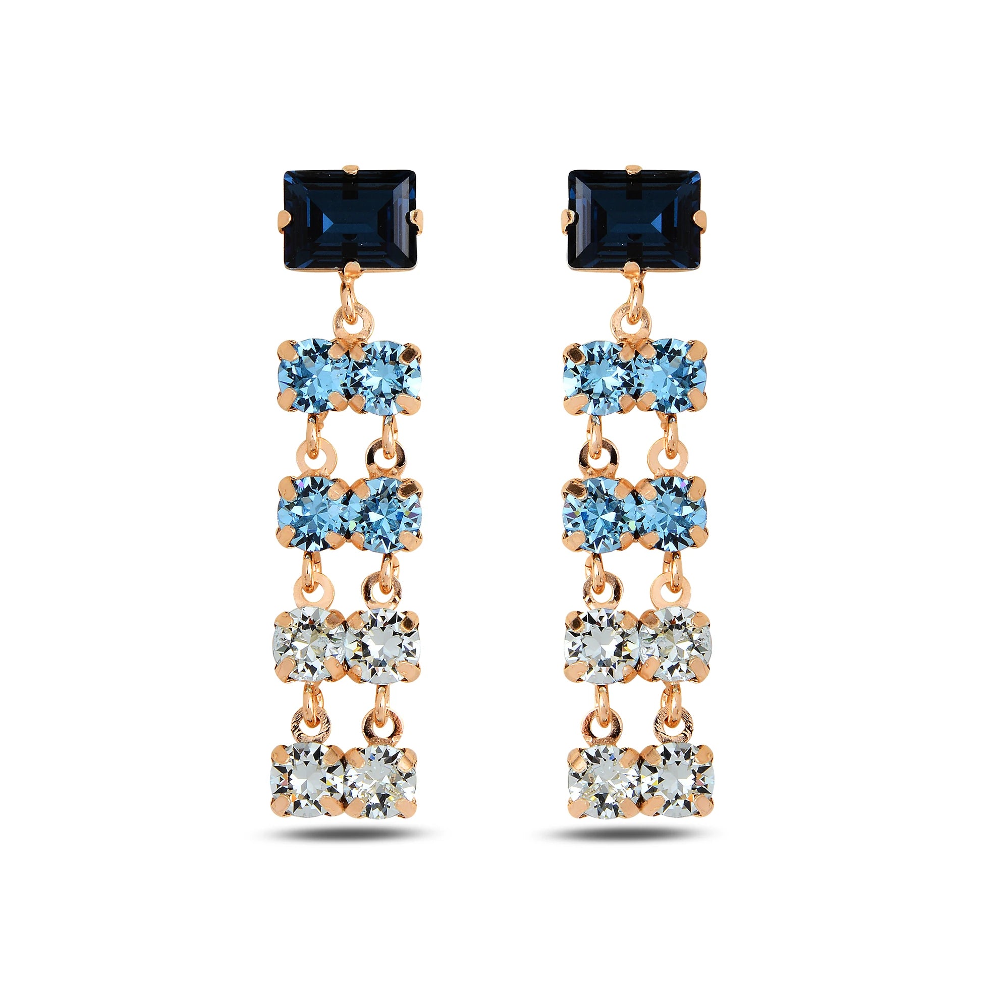 Elegant Blue Drop Earrings - Dazzling Sea-Inspired Vertical Design