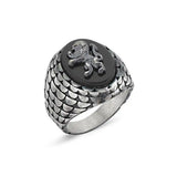 Sterling Silver Onyx Lion Ring - Majestic Statement Design