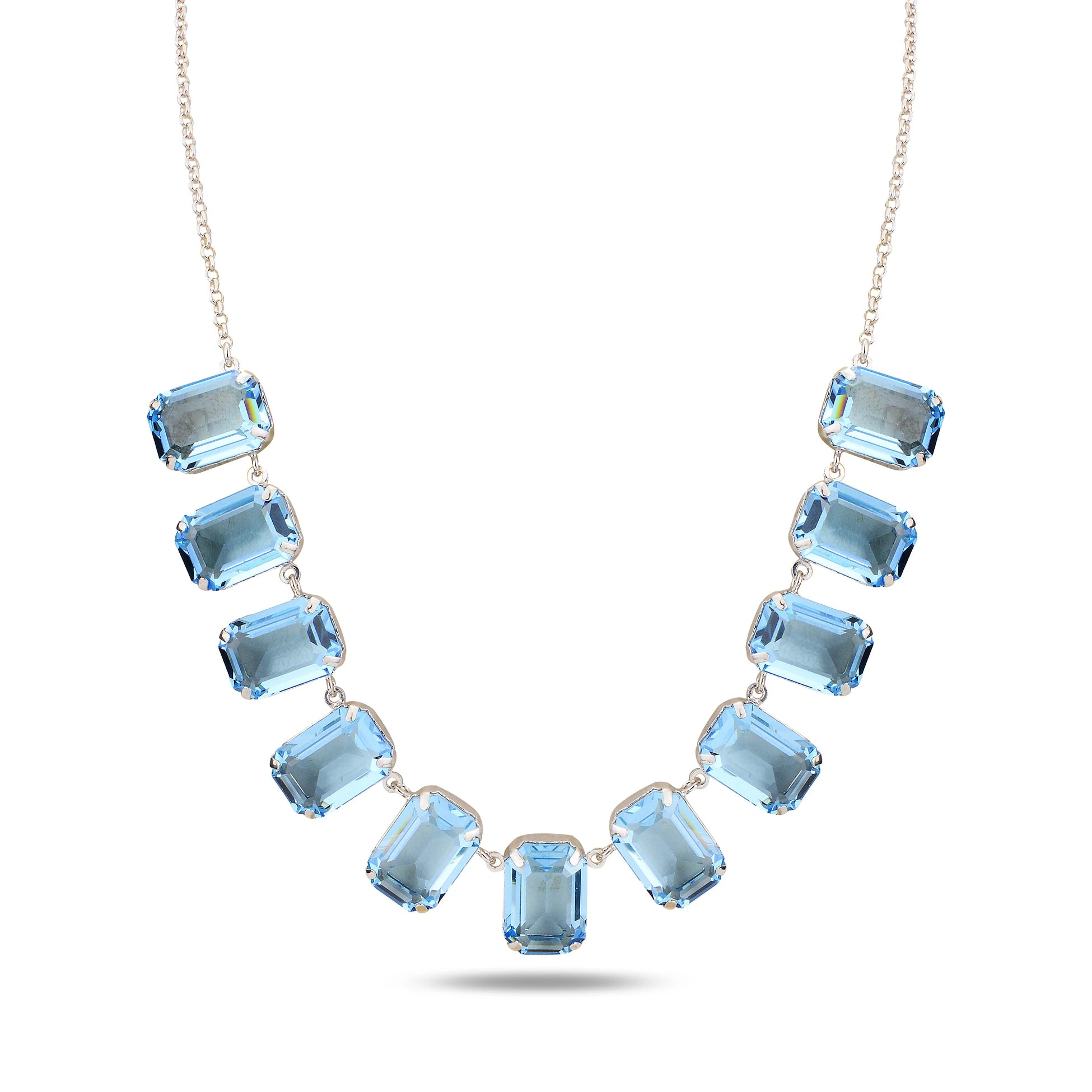Sterling Silver Emerald Cut Swarovski Crystal Necklace - Modern Statement