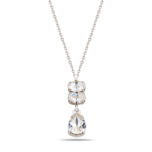 Sterling Silver Three-Stone Peony Pink & Peridot Swarovski Crystal Necklace