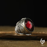 Red Oval Stone Men's Ring - Distinctive Elegance