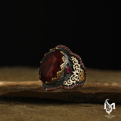 Regal Red Stone Men's Ring - Ottoman-Inspired Statement