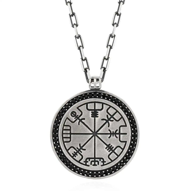 Sterling Silver Viking Compass Pendant Necklace - Symbolic Guidance