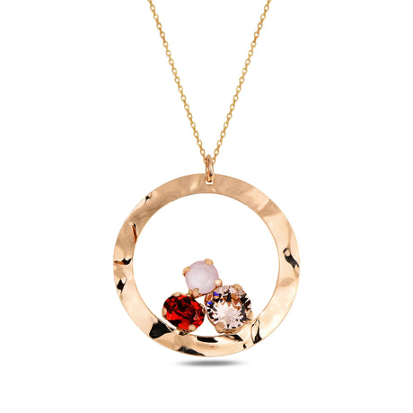 Sterling Silver Hammered Hoop Necklace - Swarovski Crystal Statement
