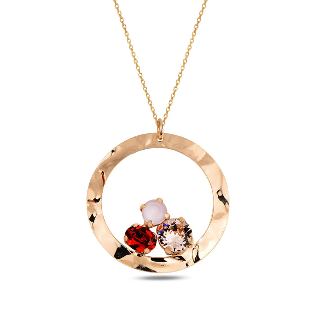 Sterling Silver Hammered Hoop Necklace - Swarovski Crystal Statement