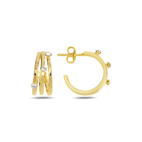 Sparkling Crystal Mini Hoop Earrings - Three Stone Accent