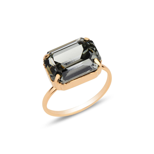 Emerald-Cut Crystal Cocktail Ring - Modern Oval Statement
