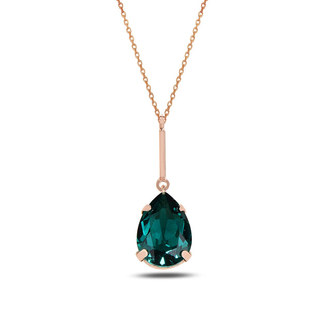 Rhodium Plated Sterling Silver Pear Pendant Necklace - Swarovski Crystal