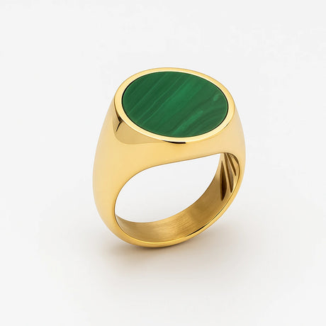 Malachite Gemstone Ring - 18K Gold Plated Elegance & Style