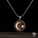 Sterling Silver Men's Necklace - Zircon Crescent Moon & Star Pendant