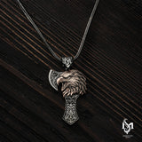 Zilveren Heren Statement Ketting - Gedurfde Adelaarskop Bijl Hanger