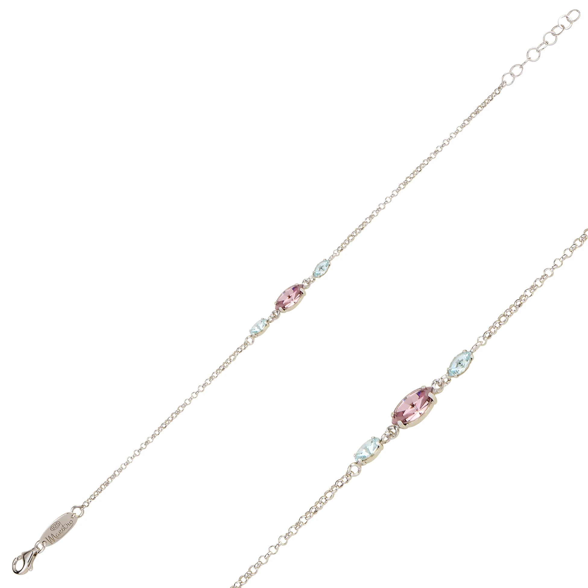 925 Sterling Silver Minimalist Bracelet - Marquise Swarovski Crystal