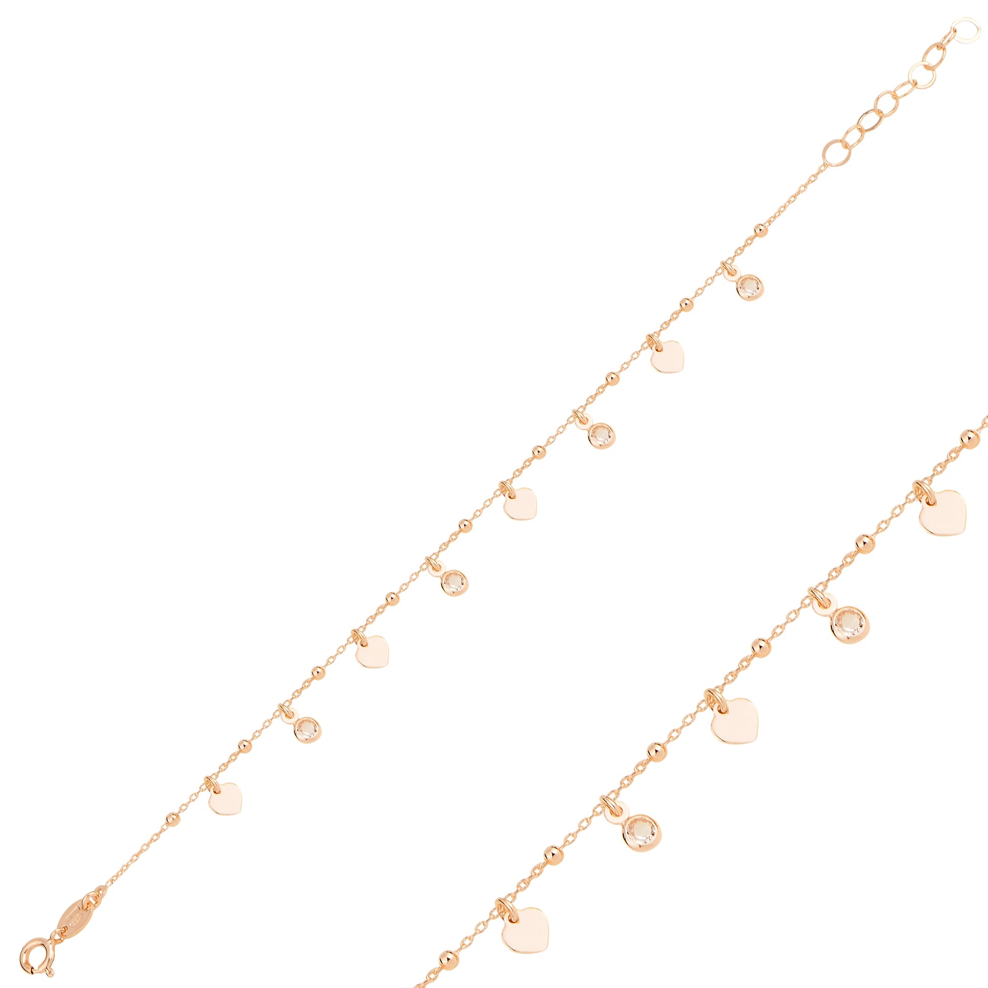 Crystals & Polished Metal Bracelet - Elegant Heart Charm Design