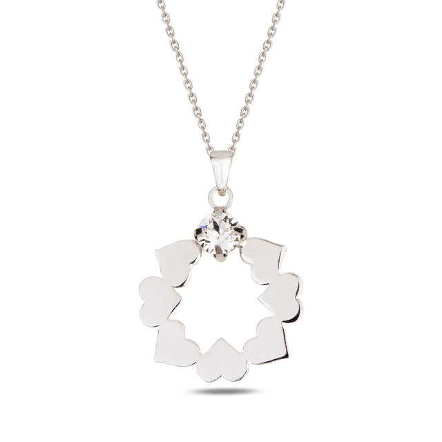 Sparkling Crystal Circle Necklace with Tiny Hearts - Elegant & Meaningful