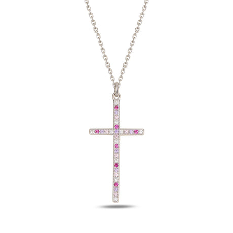 Sterling Silver Minimalist Cross Necklace - Bezel Set Swarovski