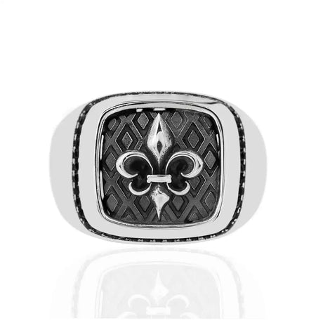 Sterling Silver Black Zirconia Ring - Elegant Giglio Lily Design