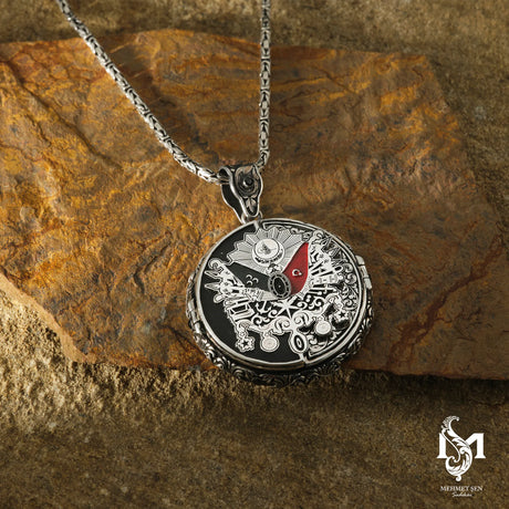 Sterling Silver Men's Locket Necklace - Ottoman Coat of Arms & Family Tree