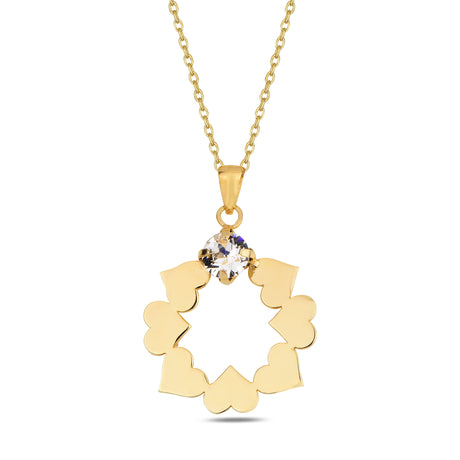 Sparkling Crystal Circle Necklace with Tiny Hearts - Elegant & Meaningful