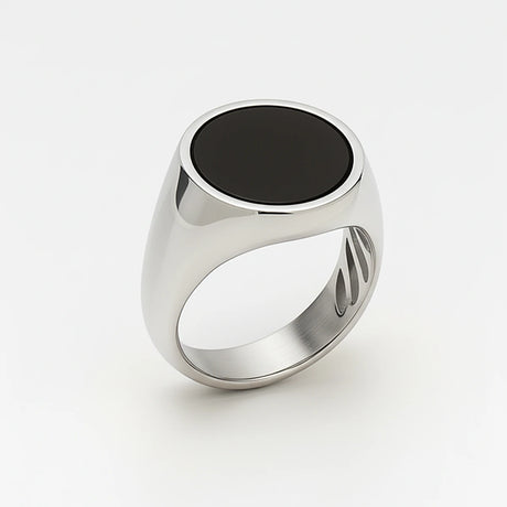 Sterling Silver Onyx Gemstone Ring - Rhodium Plated Elegance