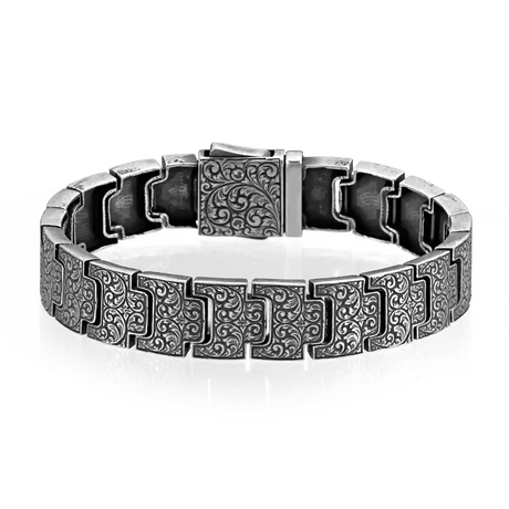 Sterling Silver Bracelet - Botanical Hand-Inlaid Leaf Design