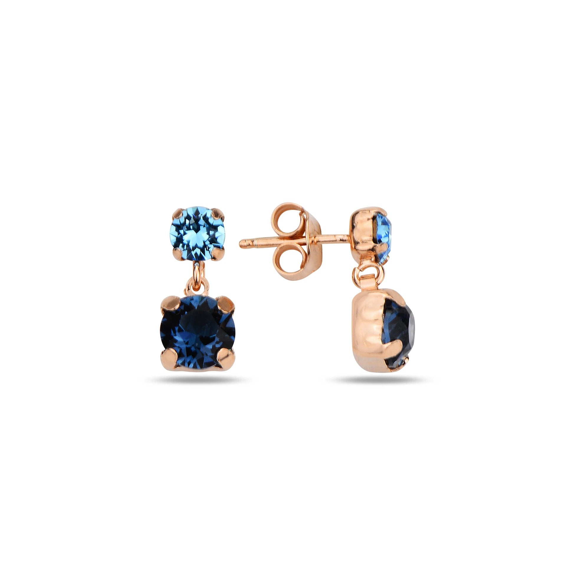 Rose Gold Plated Sterling Silver Drop Earrings - Dual Swarovski Crystal