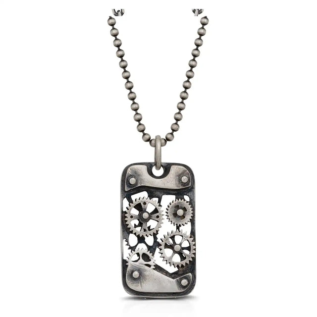 Sterling Silver Dieselpunk Necklace - Bold Industrial Design