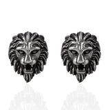 Sterling Silver Lion Head Stud Earrings - Bold Animal Motif