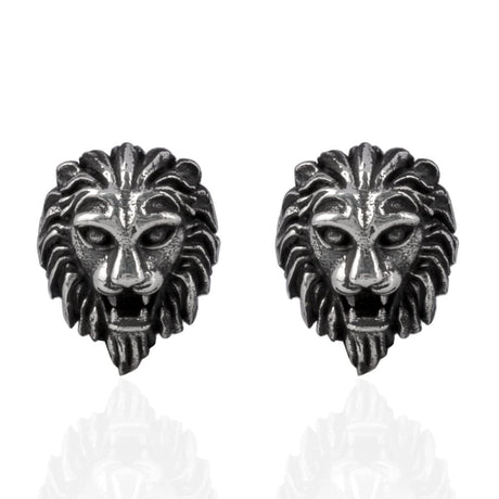 Sterling Silver Lion Head Stud Earrings - Bold Animal Motif