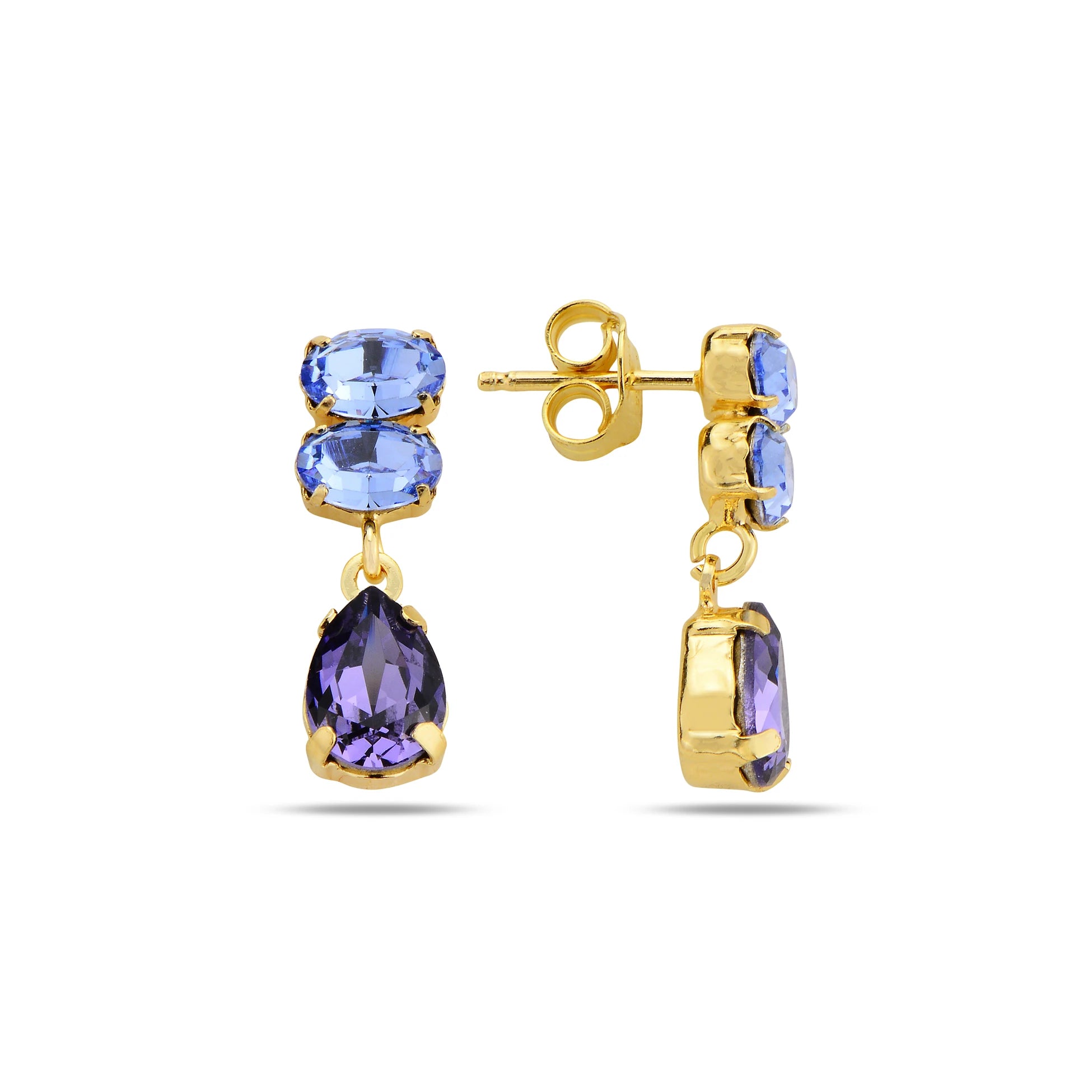 Sterling Silver Three Stone Dangle Earrings with Swarovski Crystals