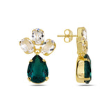 Pink Gold Plated Sterling Silver Floral Earrings with Marquise Crystal