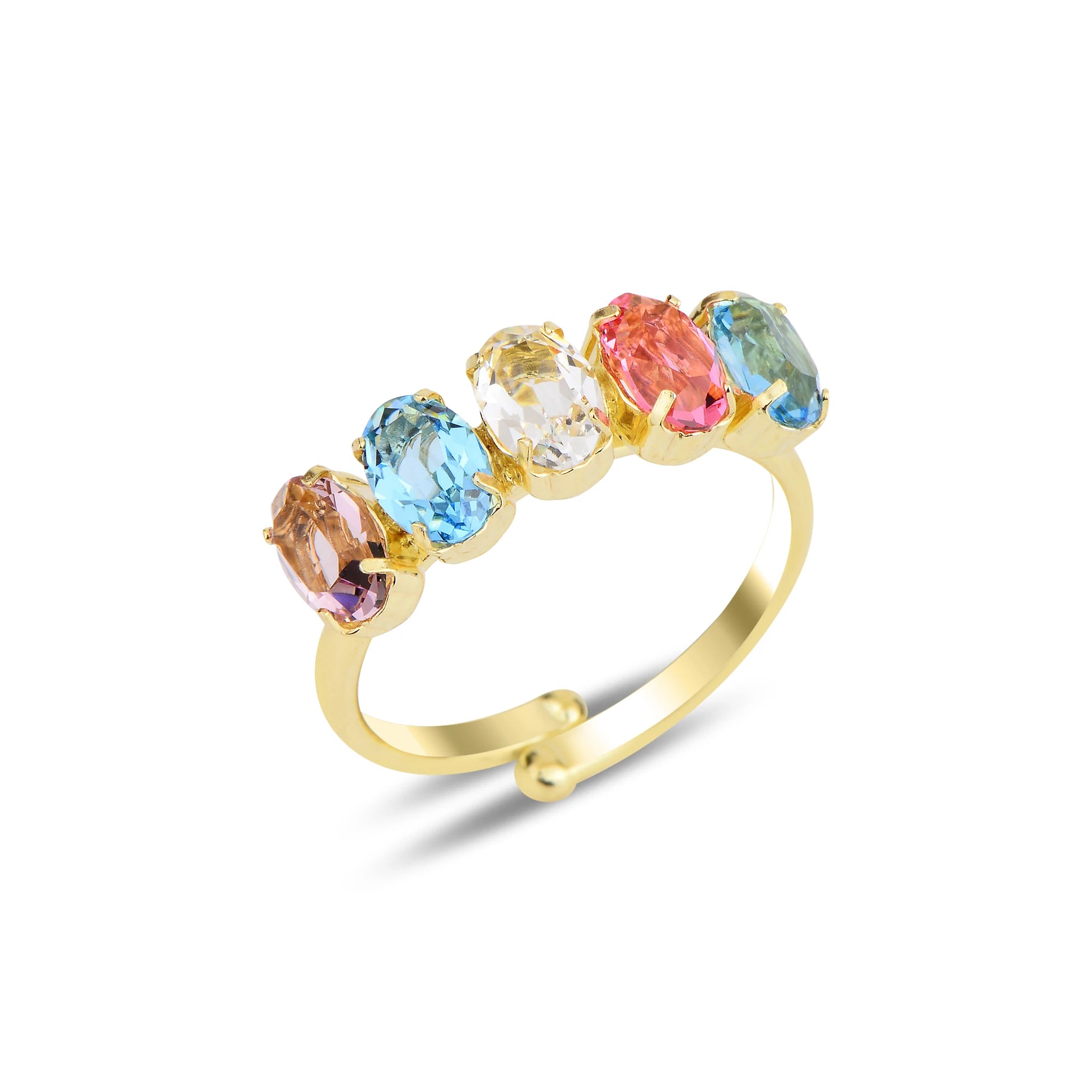 Rounded Elegance Half-Eternity Ring - Dazzling Gemstone Band