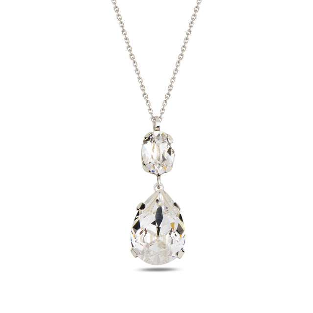 Rhodium Plated Sterling Silver Pear Cut Swarovski Crystal Necklace