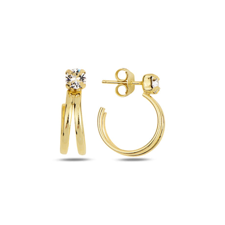 Sparkling Crystal Double Hoop Earrings - Contemporary Elegance