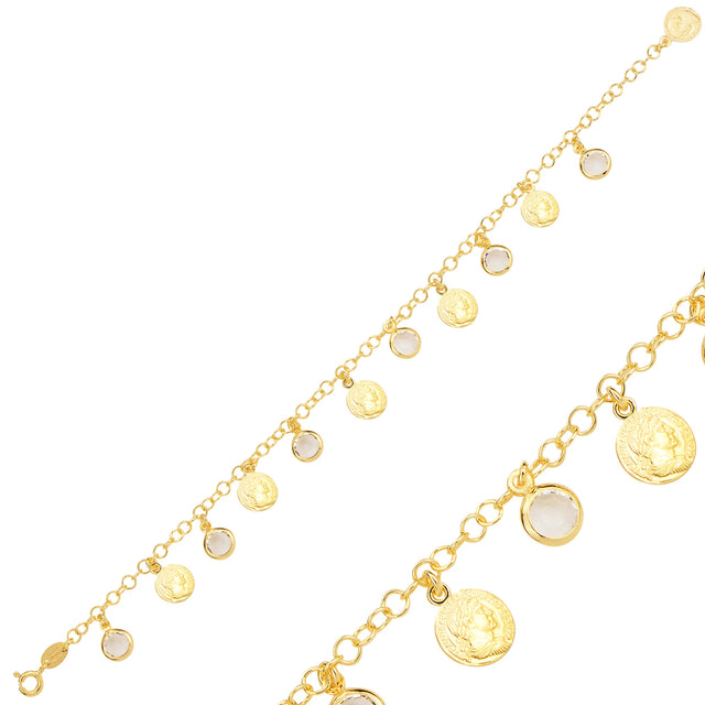 Elegant Dangling Charm Bracelet - Row of Coin-Inspired Discs