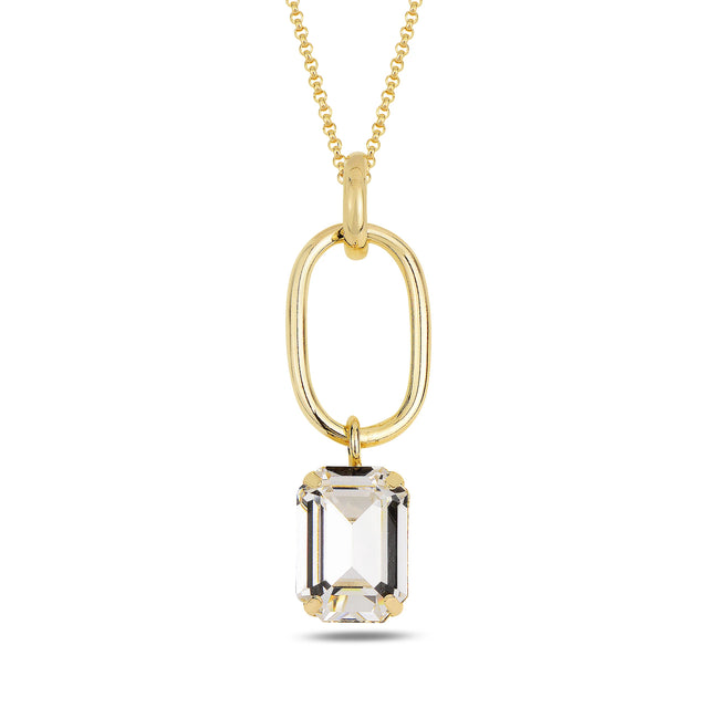 Sparkling Emerald-Cut Crystal Pendant Necklace - Modern Oval Design