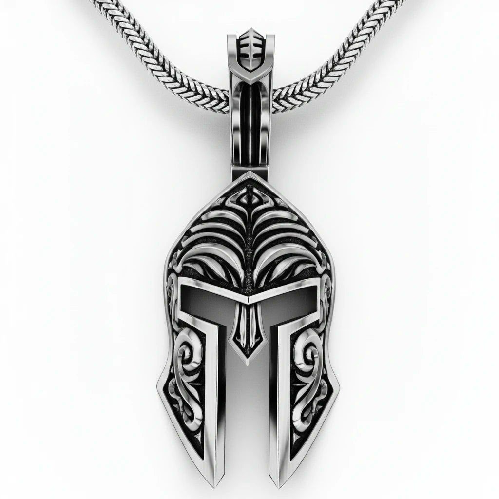 Artisanal Black Helmet Pendant Necklace
