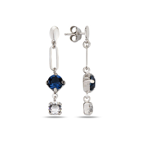 Rose Gold Plated Sterling Silver Solitaire Drop Earrings - Bezel Set Swarovski