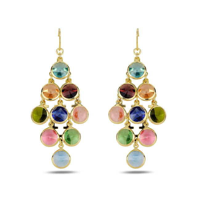 Vibrant Gemstone Chandelier Earrings - Sparkling Dangle Design