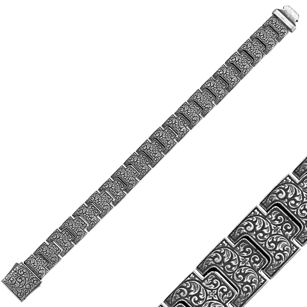 Sterling Silver Bracelet - Botanical Hand-Inlaid Leaf Design
