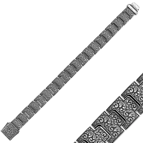 Sterling Silver Bracelet - Botanical Hand-Inlaid Leaf Design
