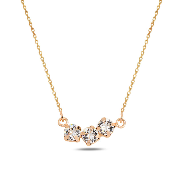 Sparkling Three Stone Pendant Necklace - Modern Horizontal Design