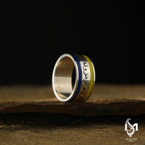Vibrant Yellow & Navy Blue Enamel Wedding Band - Unique Design