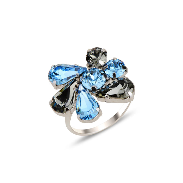 Blue Crystal Cocktail Ring - Ocean Hues Statement Piece