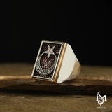 Sterling Silver Men's Ring - Symbolic Crescent and Star Design