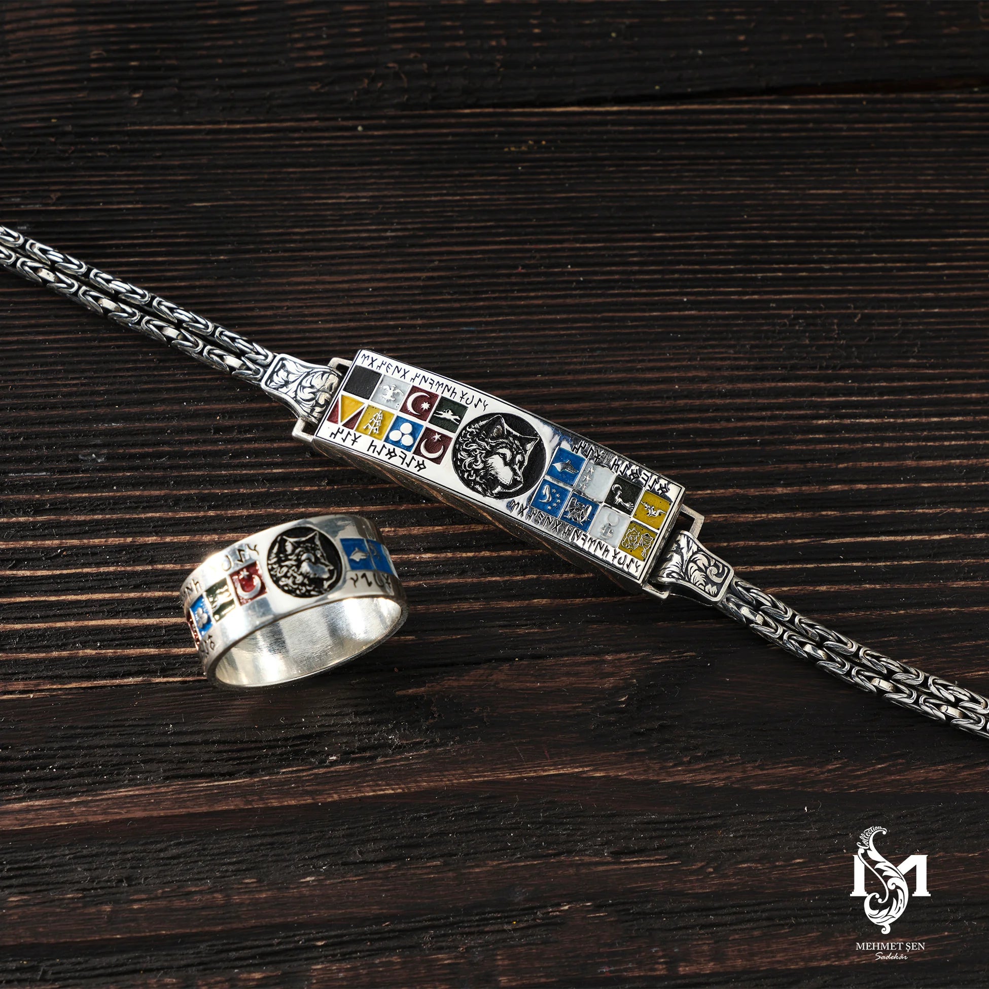 Sterling Silver Men's Grey Wolf Jewelry Set - Symbolic Strength & Style