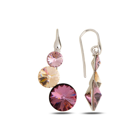 925 Sterling Silver Three Stone Earrings - Rhodium Plated Chic