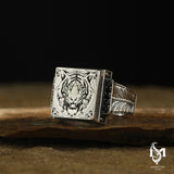Sterling Silver Men's Statement Ring - Intricate Tiger Design
