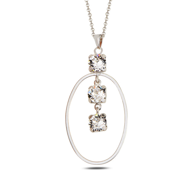 Sterling Silver Oval Necklace - Rose Gold & Swarovski Crystal