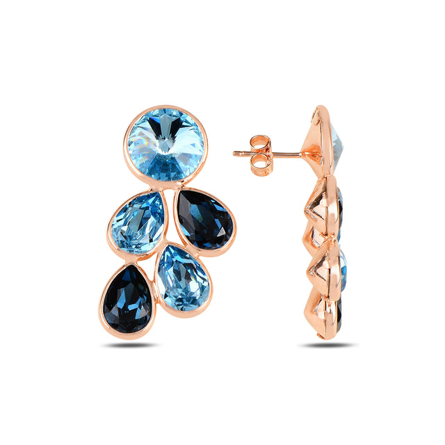 Salacia Blue Crystal Dangle Hoop Earrings - Crown Design