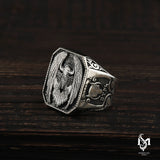 Sterling Silver Men's Ring - Symbolic Eagle & Wolf Motif